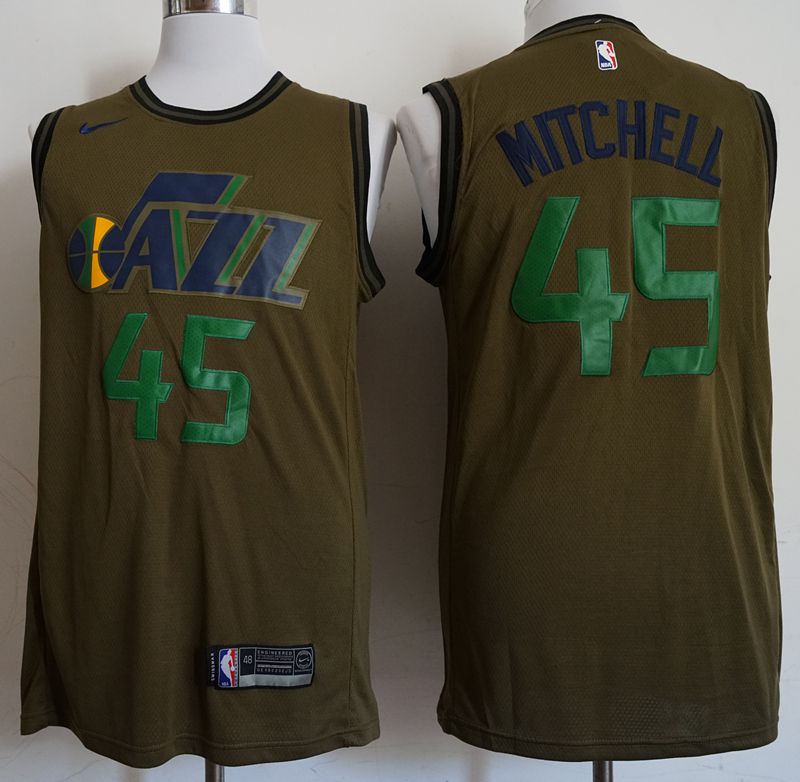 Men Utah Jazz #45 Mitchell Military green Game Nike NBA Jerseys